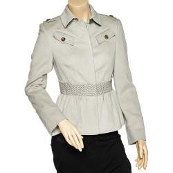 مملوكة مسبقًا Burberry Grey Cashmere & Wool Smocked Peplum Jacket M