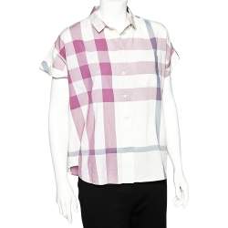 Pre Owned قميص بربري بريت قطن كاروهات إكسبلوديد وردي أزرار أمامية مقاس وسط (ميديوم)