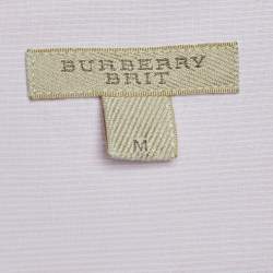 مملوكة مسبقًا قميص بربري بريت قطن مقلم وردي أزرار أمامية مقاس وسط (ميديوم)