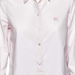 مملوكة مسبقًا قميص بربري بريت قطن مقلم وردي أزرار أمامية مقاس وسط (ميديوم)