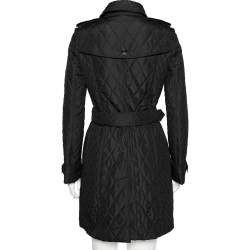 Pre Owned معطف بربري حزام طويل مبطن صناعي أسود مقاس صغير