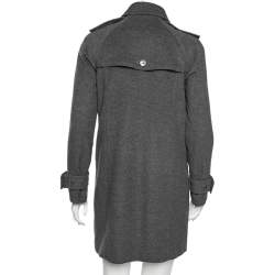 Pre Owned معطف بربري أزرار أبواليت صوف رمادي مقاس صغير