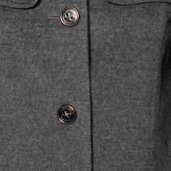 Pre Owned معطف بربري أزرار أبواليت صوف رمادي مقاس صغير