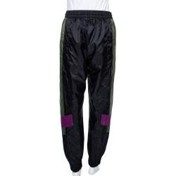 مملوكة مسبقًا بنطلون رياضي بربري صناعي أسود قصات متباينة تفاصيل حواف شعار الماركة مقاس صغير - سمول 