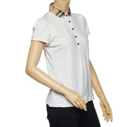 Burberry Brit White Cotton Nova Check Collar Detail Polo T-Shirt M Burberry  | TLC