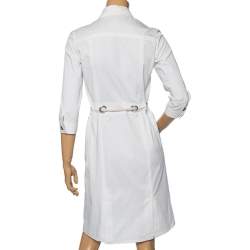 Pre Owned Burberry White Cotton Button Front Belted Shirt Dress S