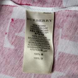 Pre Owned تي شيرت بربري بريت قطن مطبوع بالشعار وردي رقبة واسعة مقاس كبير - لارج