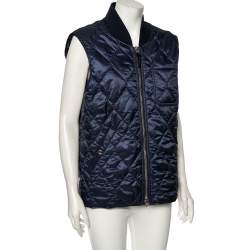 Pre Owned فيست بربري تريكو مضلع خامة صناعية أزرق كحلي بياقة مزينة مقاس كبير جدًا - إكس لارج