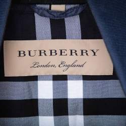 Pre Owned فيست بربري تريكو مضلع خامة صناعية أزرق كحلي بياقة مزينة مقاس كبير جدًا - إكس لارج