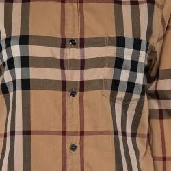 Pre Owned Buberry Brit Brown Checkered Cotton Button Front Long Sleeve Shirt S