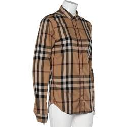 Pre Owned Buberry Brit Brown Checkered Cotton Button Front Long Sleeve Shirt S