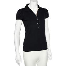 Pre Owned Burberry Brit Black Cotton Pique Puff Sleeve Polo T-Shirt M