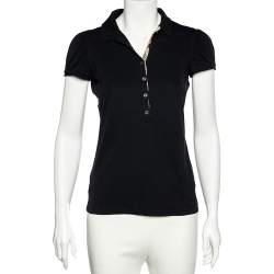 Pre Owned Burberry Brit Black Cotton Pique Puff Sleeve Polo T-Shirt M