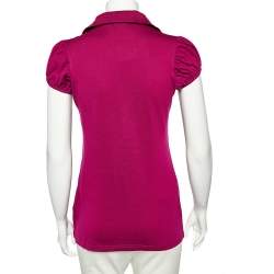 Pre Owned Burberry Brit Magenta Cotton Pique Puff Sleeve Polo T-Shirt M