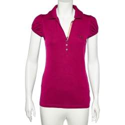 Pre Owned Burberry Brit Magenta Cotton Pique Puff Sleeve Polo T-Shirt M
