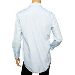 Pre Owned قميص بربري قطن أزرق مزين مطرز شعار الماركة أزرار أمامية مقاس صغير جداً (اكس سمول)