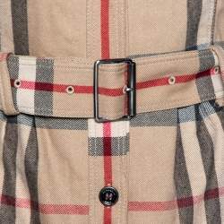 Pre Owned Burberry Brit Beige Checkered Wool Button Front Belted Dress M