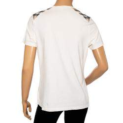 Pre Owned تي شيرت بربري كم قصير تفصيل كتف نمط قطن كريمي مقاس كبير