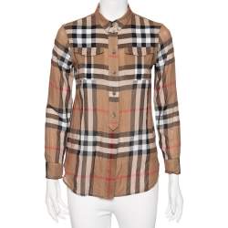 مملوكة مسبقًا Burberry Brit Brown Nova Check Cotton Button Front Shirt XS