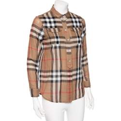 مملوكة مسبقًا Burberry Brit Brown Nova Check Cotton Button Front Shirt XS