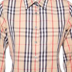 Pre Owned Burberry Beige Checkered Cotton Button Front Shirt M