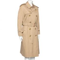 مملوكة مسبقًا معطف بربري ترنش قطن بيج بصفين أزرار مقاس كبير - لارج