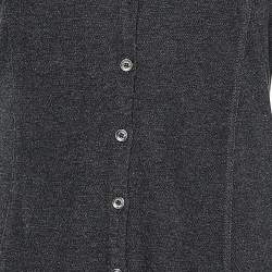 Burberry Grey Cotton Knit Long Sleeve Button Front Top M