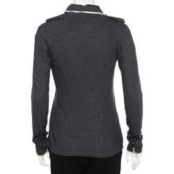 Burberry Grey Cotton Knit Long Sleeve Button Front Top M