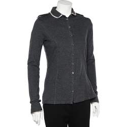 Burberry Grey Cotton Knit Long Sleeve Button Front Top M