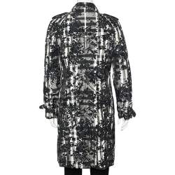 Pre Owned معطف بربري قماش التفتا بطبعة كاروهات وزهور رصاصي مقاس متوسط - ميديوم