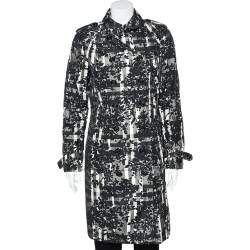 Pre Owned معطف بربري قماش التفتا بطبعة كاروهات وزهور رصاصي مقاس متوسط - ميديوم