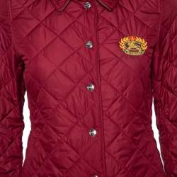 Pre Owned  Burberry Red Quilted Synthetic Crest Embroidered Button Front Jacket S 