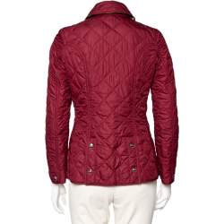 Pre Owned  Burberry Red Quilted Synthetic Crest Embroidered Button Front Jacket S 