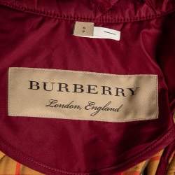 Pre Owned  Burberry Red Quilted Synthetic Crest Embroidered Button Front Jacket S 
