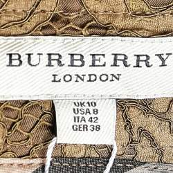 Pre Owned Burberry London Brown Floral Lace Leather Trim Detail Pencil Skirt M