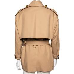 مملوكة مسبقًا معطف طويل بربري قطن بيج ياقة ديرابيه بحزام مقاس صغير (سمول)