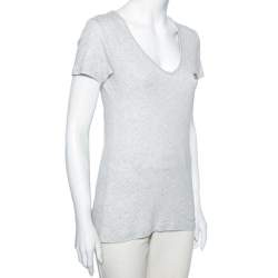 Pre Owned Burberry Brit White Cotton Knit V-Neck T-Shirt XS