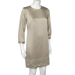 Pre Owned Burberry Beige Silk Shift Dress M