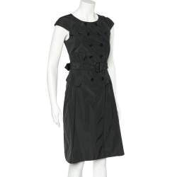 Pre Owned Burberry Black Synthetic Double Breasted Belted Mini Dress S