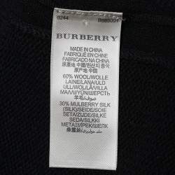 Pre Owned Burberry Black Wool Knit Embellished Pocket Detail V-Neck Sweater L