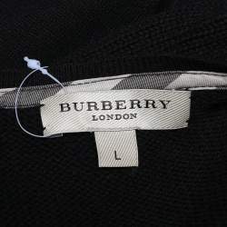 Pre Owned Burberry Black Wool Knit Embellished Pocket Detail V-Neck Sweater L