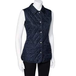 Pre Owned Burberry Vintage Navy Blue Quilted Sleeveless Button Front Jacket M