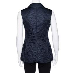 Pre Owned Burberry Vintage Navy Blue Quilted Sleeveless Button Front Jacket M