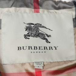 Pre Owned معطف بربري أبيض مبطن هودي حزام سحاب أمامي مقاس كبير (لارج)