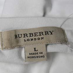 Pre Owned Burberry White Check Printed Cotton Round Neck T-Shirt L