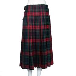 Pre Owned Burberry Multicolor Checkered Wool Buckle & Slit Detailed Pleated Skirt M