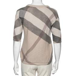 Pre Owned Burberry Brit Beige Housecheck Knit Crew Neck Short Sleeve Top M