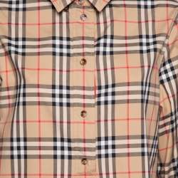 Pre Owned Burberry Beige Checkered Cotton Button Front Belted Shirt Dress XL