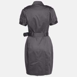 Pre Owned Burberry Grey Cotton Short Sleeve Button Front Shirt Dress M