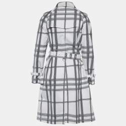 Pre Owned Burberry White Check Cotton Double Breasted Trench Coat M